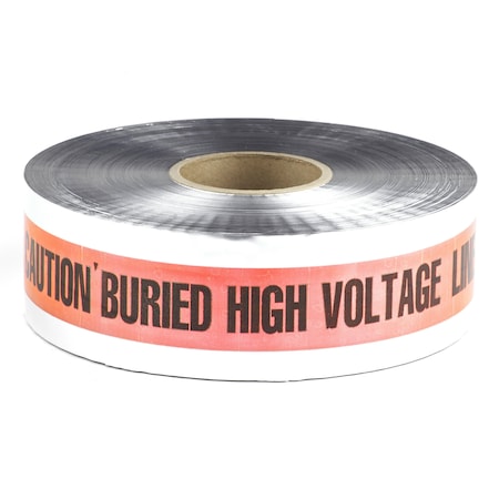 Dottie Detectable Warning Tape, Caution Buried High Voltage Line Below, Red, Foil Bonded Polyethylene DU09